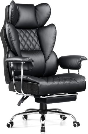 COMHOMA Big and Tall Office Chair, High Back Leather Gaming Chair with Footrest