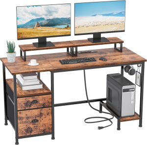 Furologee 47" Computer Desk with File Cabinet and Power Outlets